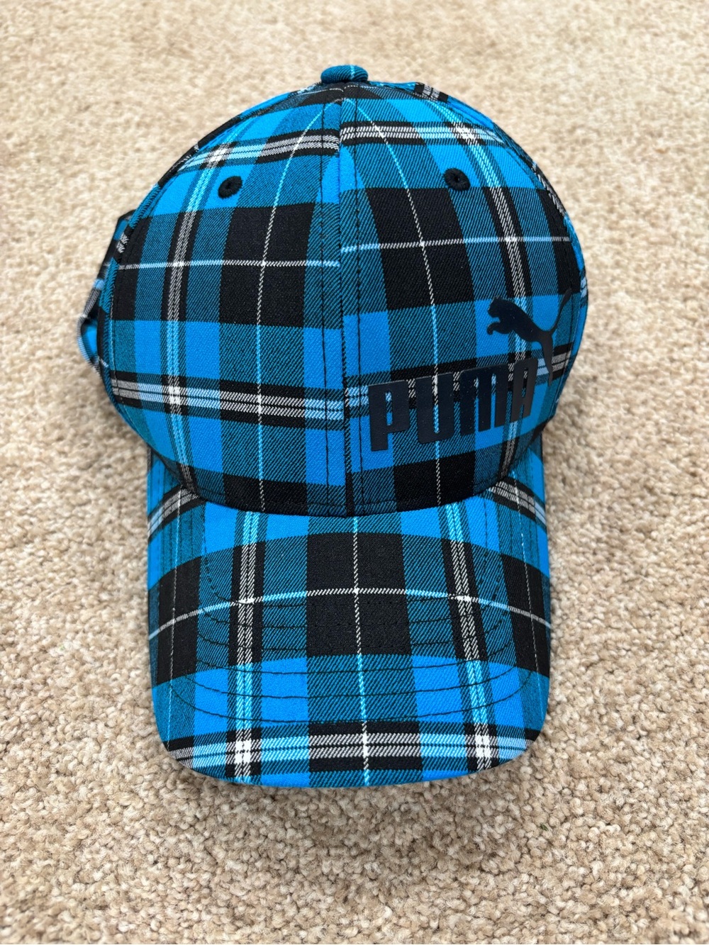 Puma Mens Bright Blue and Black Plaid Cap